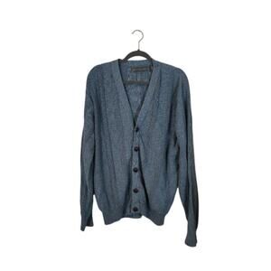 Oscar De La Renta Mens Cardigan Sweater Size Large Blue Preppy Classic Button Up